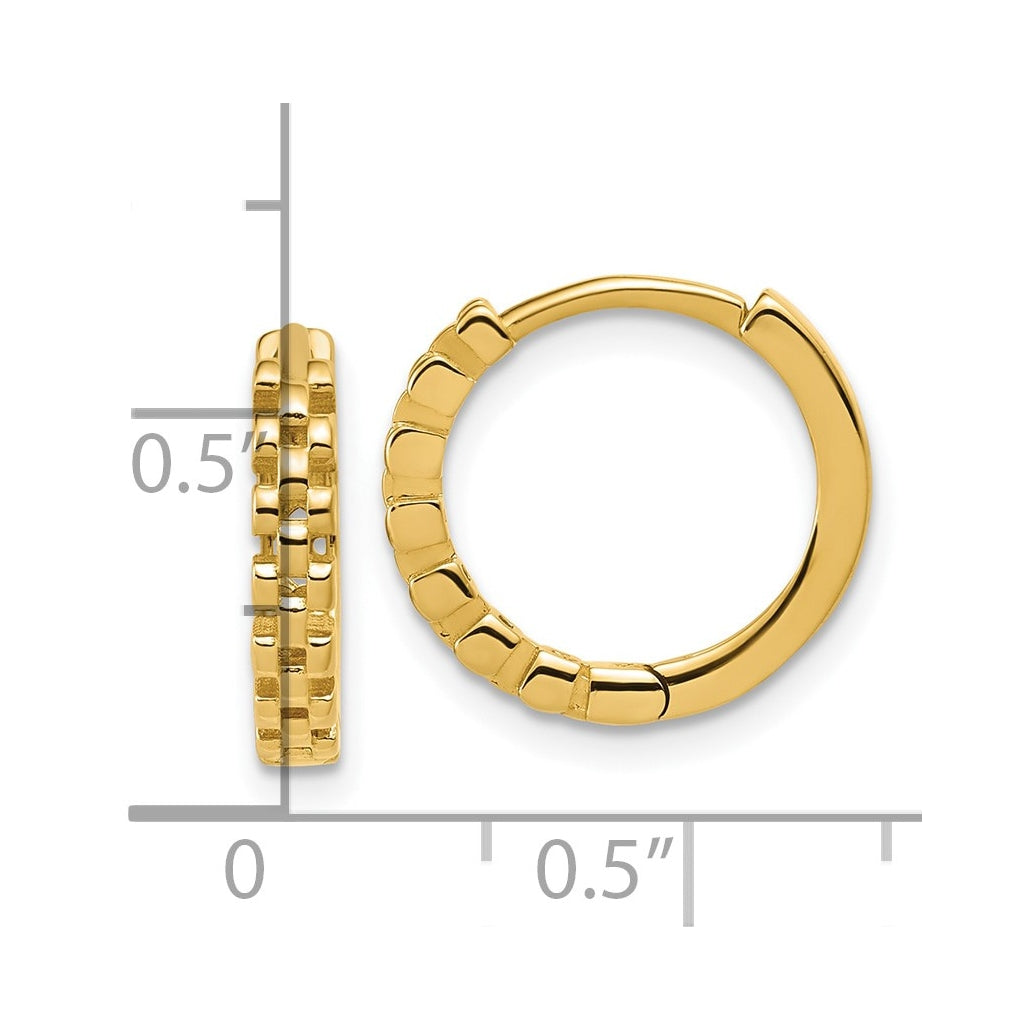 14k Yellow Gold Polished Link Pattern Huggie Hoop Earrings