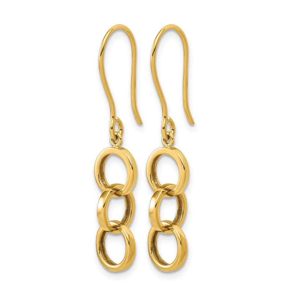 14k Yellow Gold Polished Circles Dangle Shepard Hook Earrings