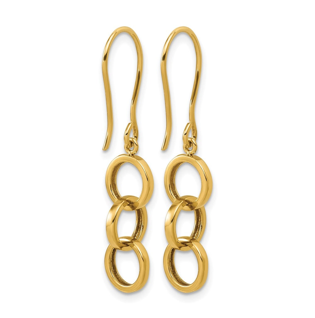 14k Yellow Gold Polished Circles Dangle Shepard Hook Earrings