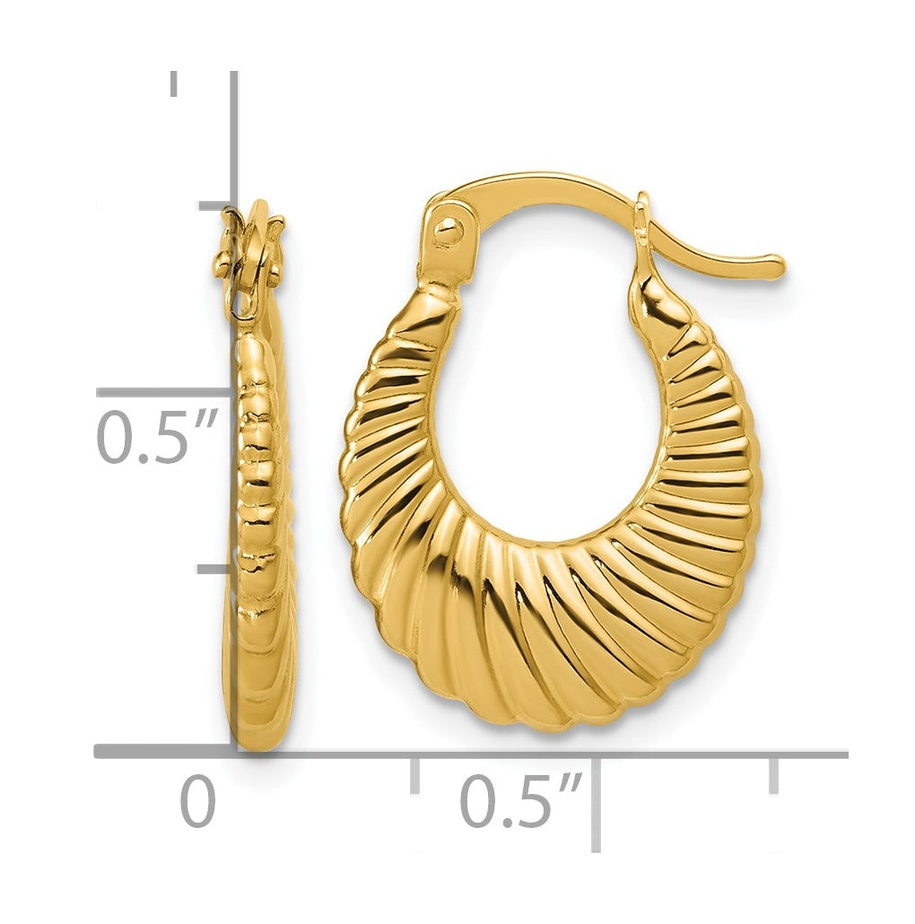 14k Yellow Gold Polished and Grooved Hoop Earrings