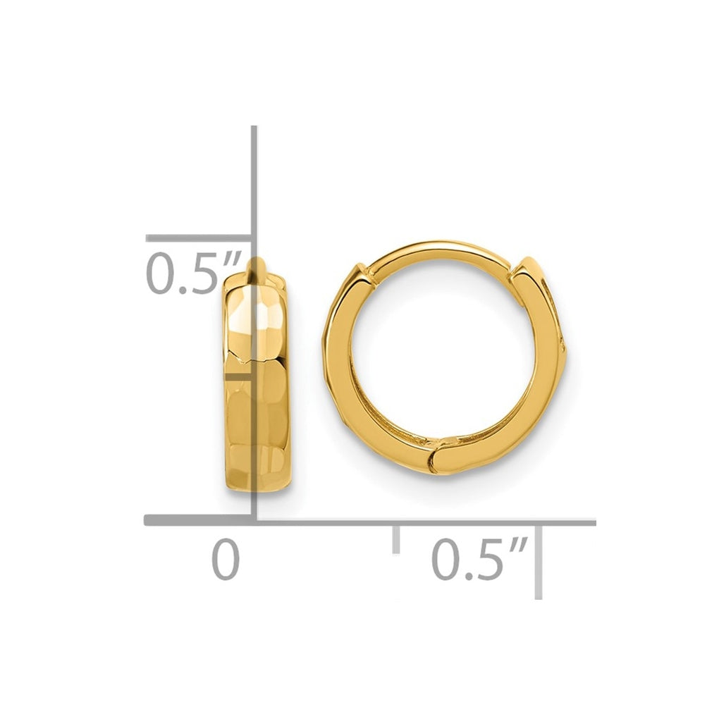 14k Yellow Gold Polished and D/C Huggie Hoop Earrings