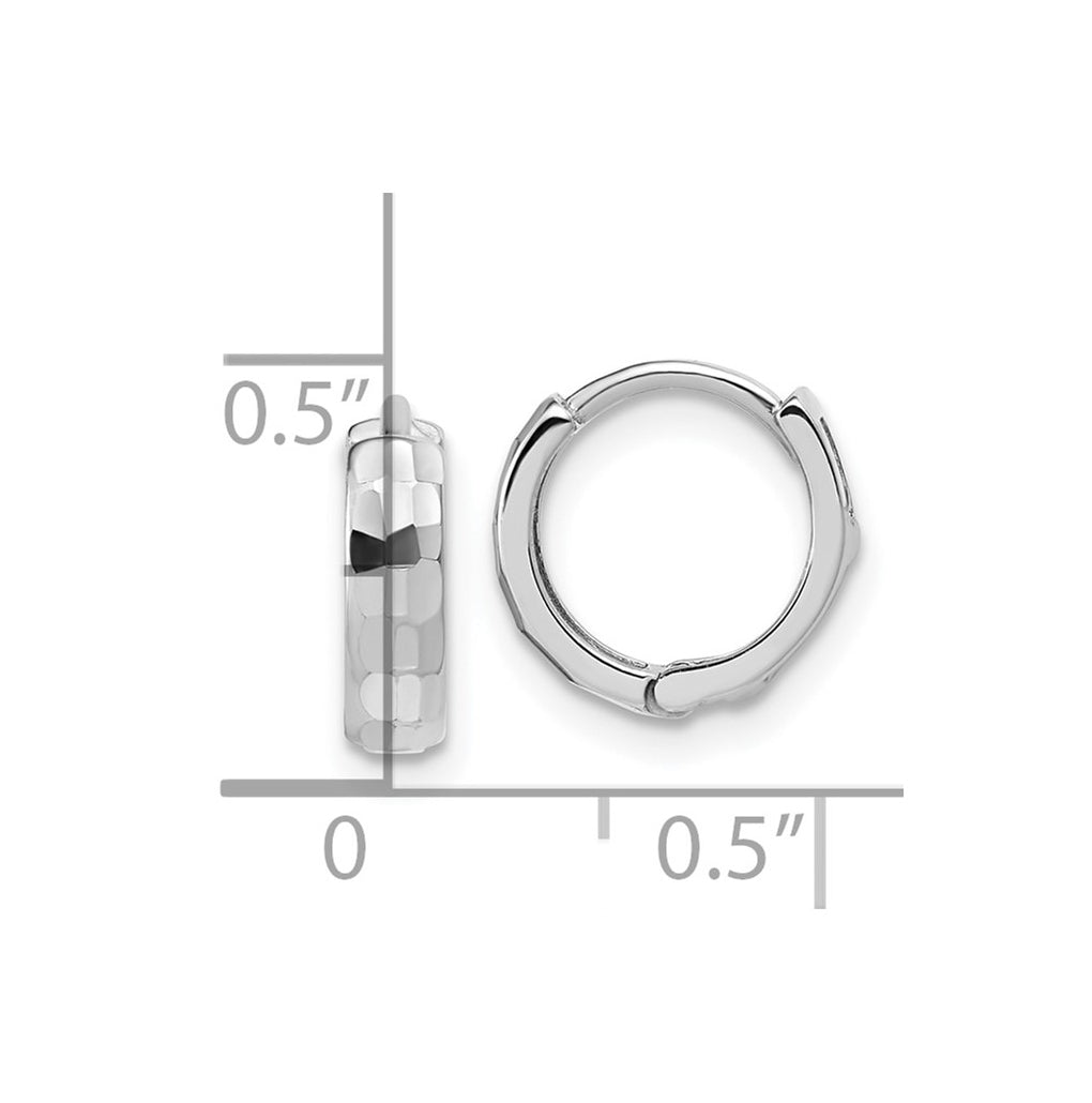 14K White Gold Polished and D/C Huggie Hoop Earrings