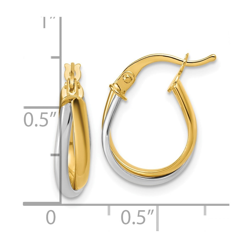 14k Yellow Gold w/Rhodium Twisted Hoop Earrings