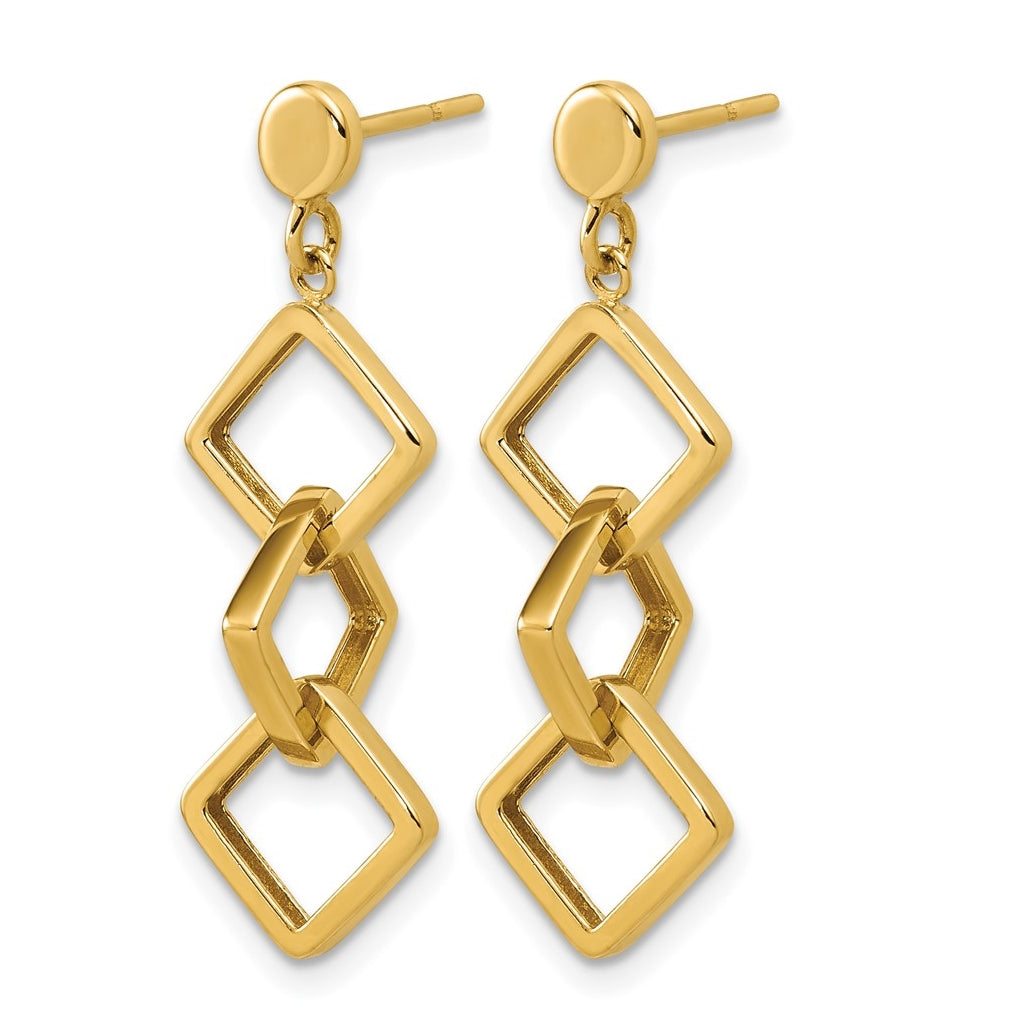 14k Yellow Gold Polished Square link Dangle Post Earrings