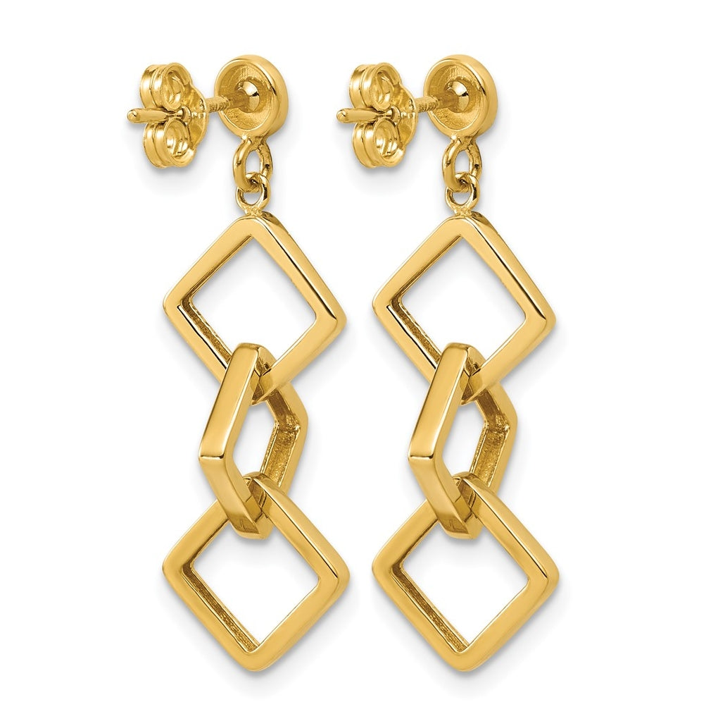 14k Yellow Gold Polished Square link Dangle Post Earrings