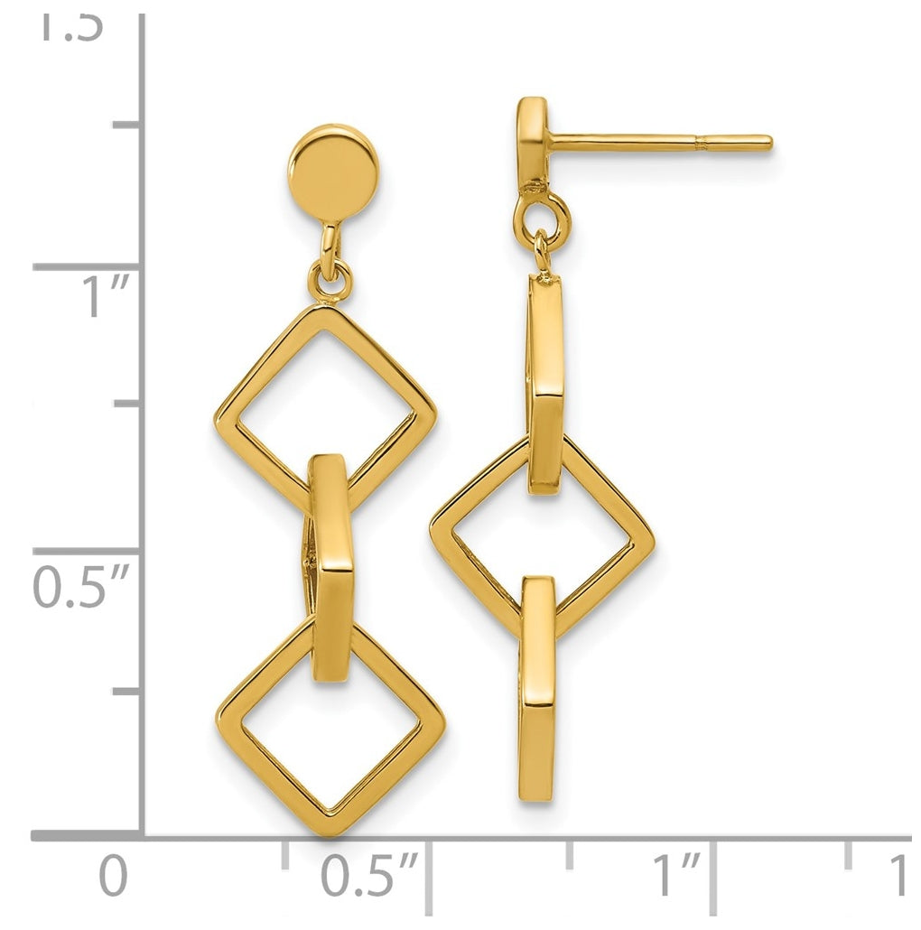 14k Yellow Gold Polished Square link Dangle Post Earrings