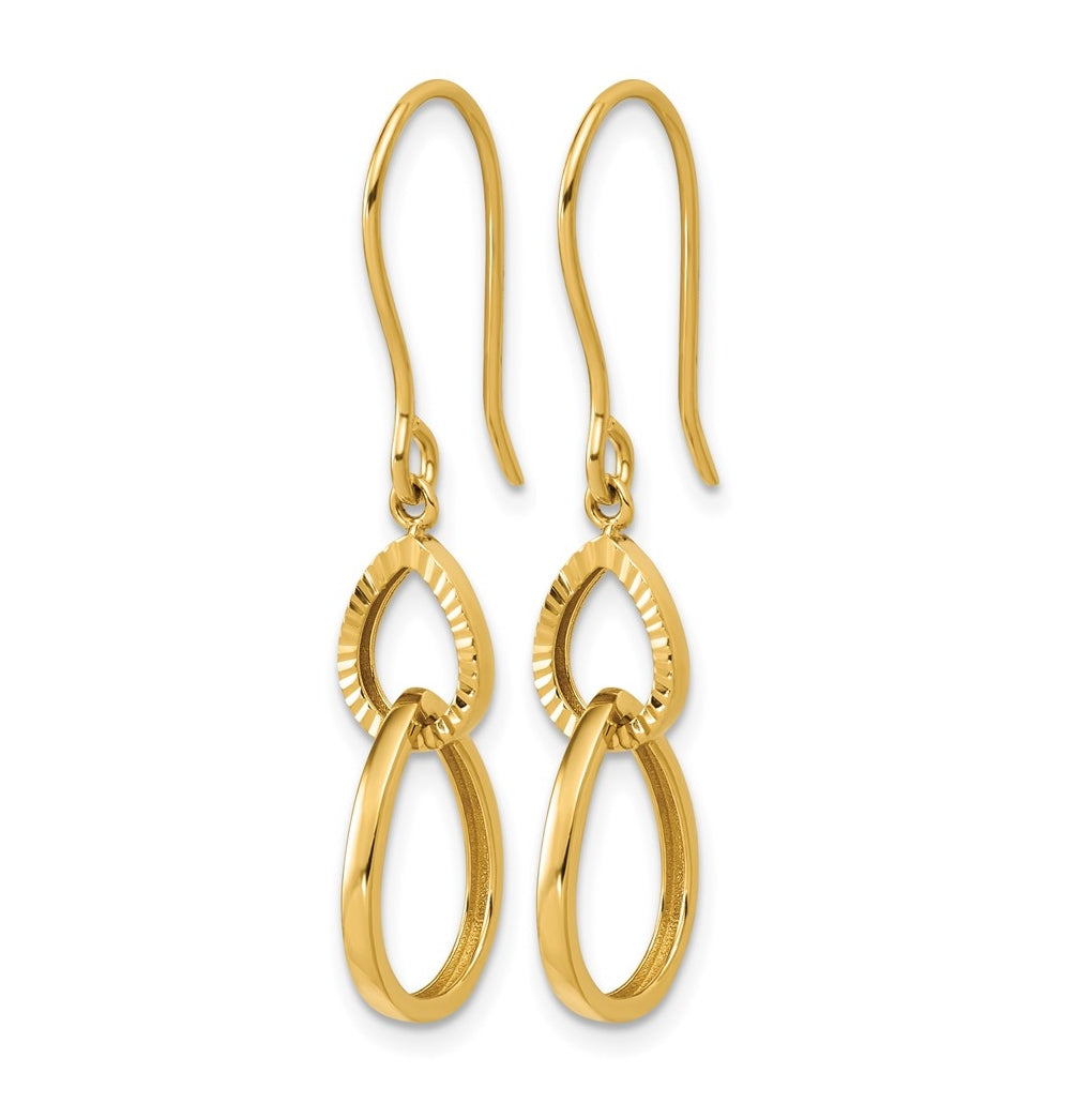 14k Yellow Gold Polished and Diamond-cut Teardrop Dangle Earrings