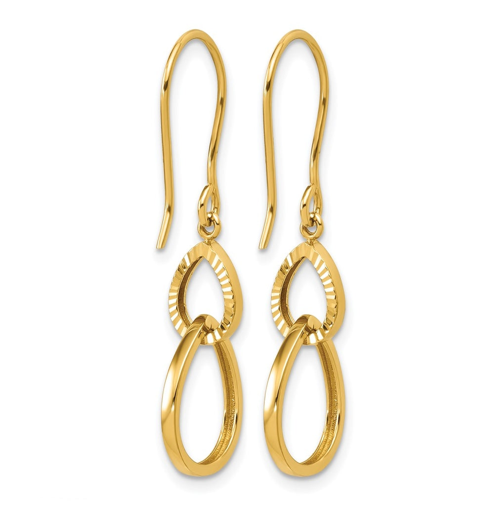 14k Yellow Gold Polished and Diamond-cut Teardrop Dangle Earrings