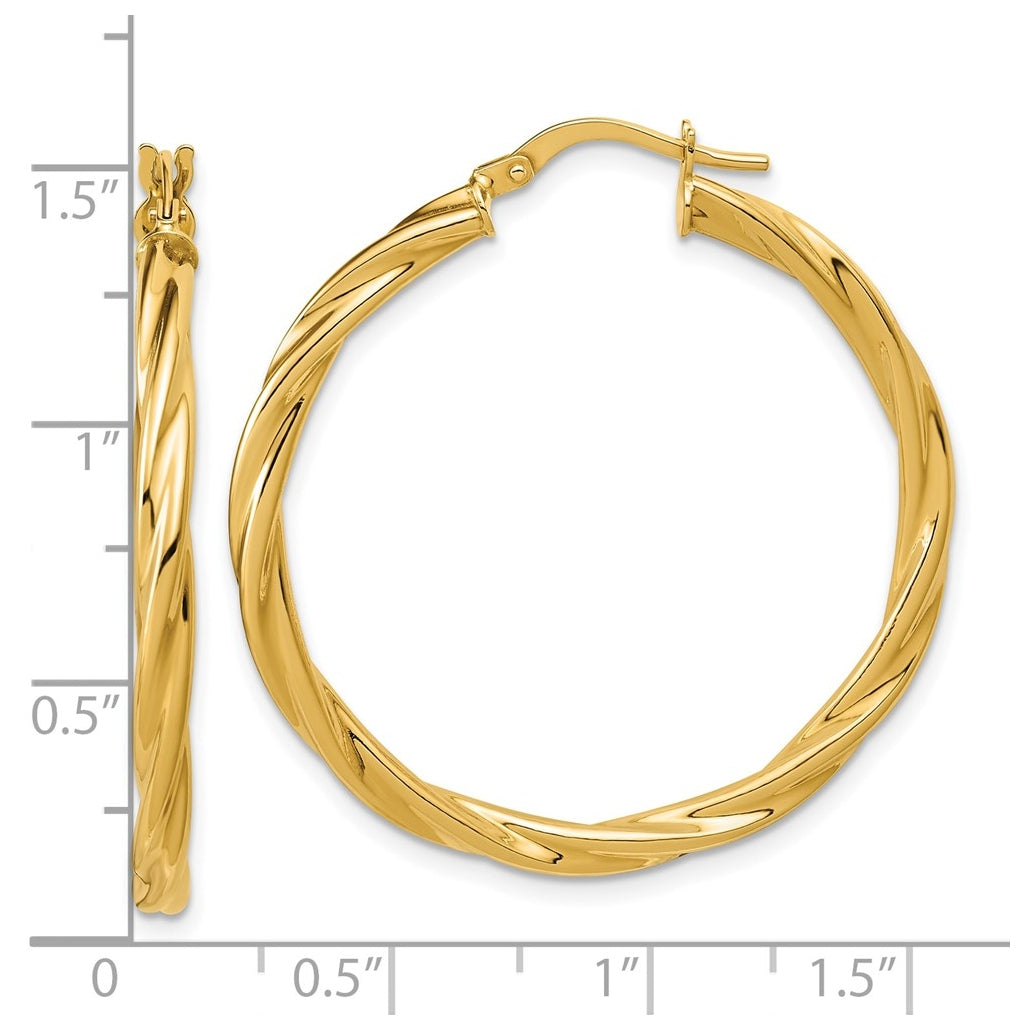 14k Yellow Gold Polished Twisted Round Hoop Earrings