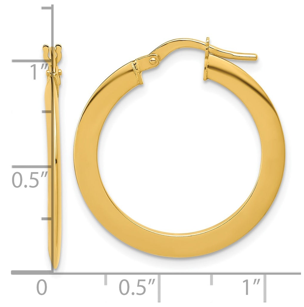 14k Yellow Gold Polished Flat Tube Hoop Earrings