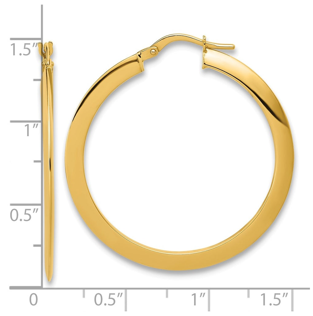14k Yellow Gold Polished Flat Tube Hoop Earrings