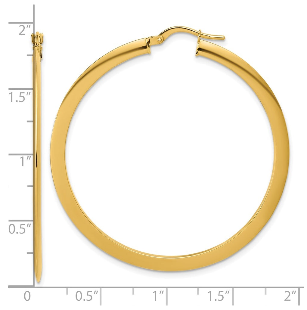 14k Yellow Gold Polished Flat Tube Hoop Earrings