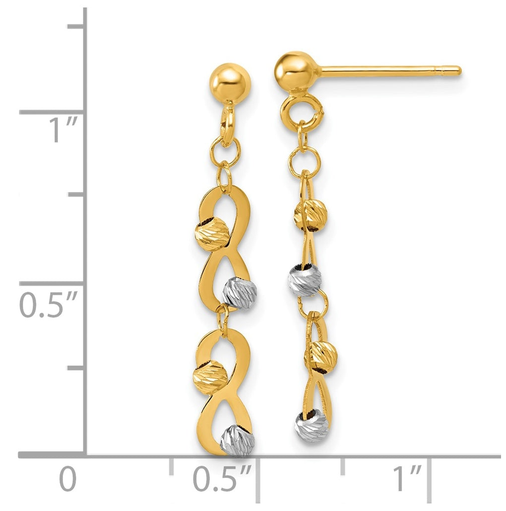 14K Two-tone D/C Beaded Infinity Dangle Post Earrings