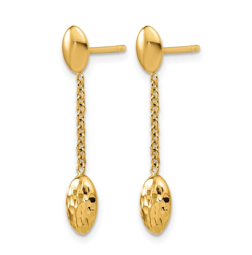 14k Yellow Gold Polished and Dia-cut Oval Fancy Dangle Post Earrings