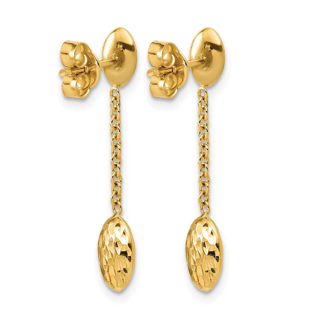 14k Yellow Gold Polished and Dia-cut Oval Fancy Dangle Post Earrings