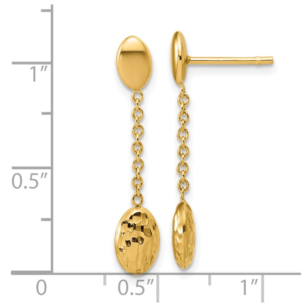14k Yellow Gold Polished and Dia-cut Oval Fancy Dangle Post Earrings