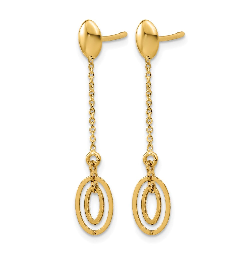 14k Yellow Gold Polished Fancy Oval Dangle Post Earrings
