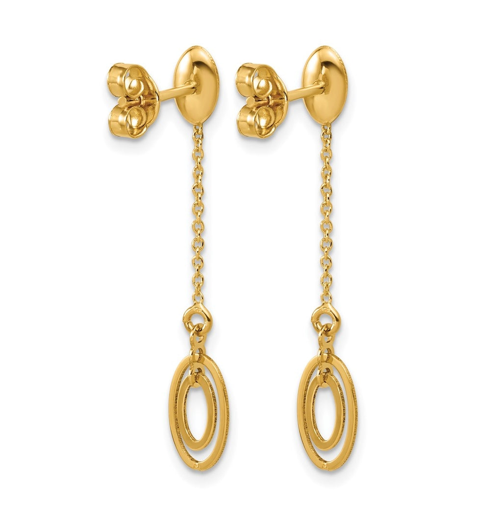 14k Yellow Gold Polished Fancy Oval Dangle Post Earrings