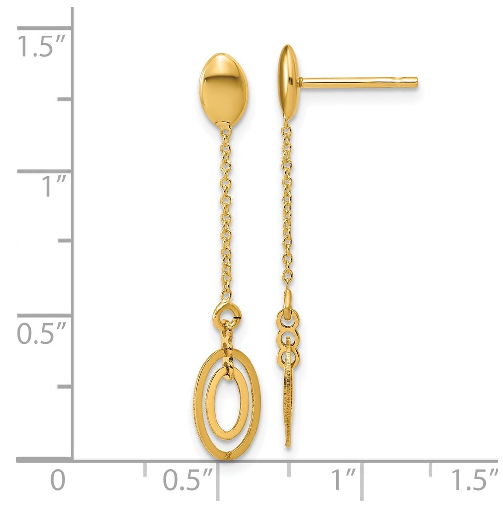14k Yellow Gold Polished Fancy Oval Dangle Post Earrings