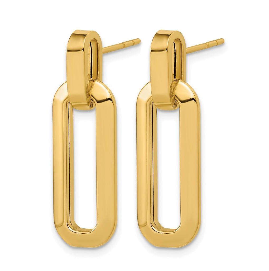 14k Yellow Gold Polished Fancy Link Dangle Post Earrings