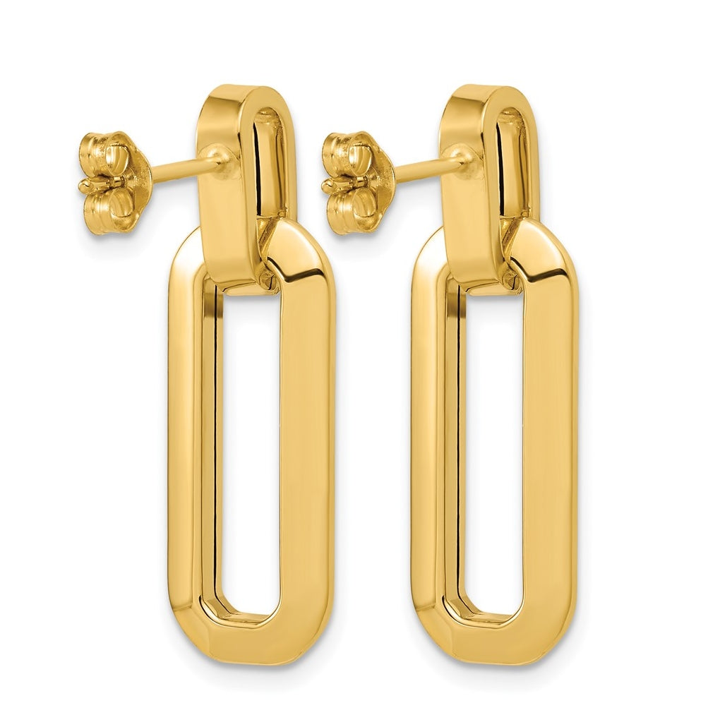 14k Yellow Gold Polished Fancy Link Dangle Post Earrings