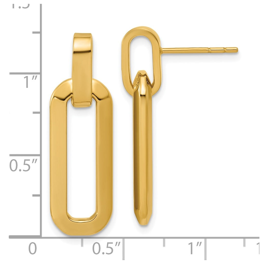 14k Yellow Gold Polished Fancy Link Dangle Post Earrings