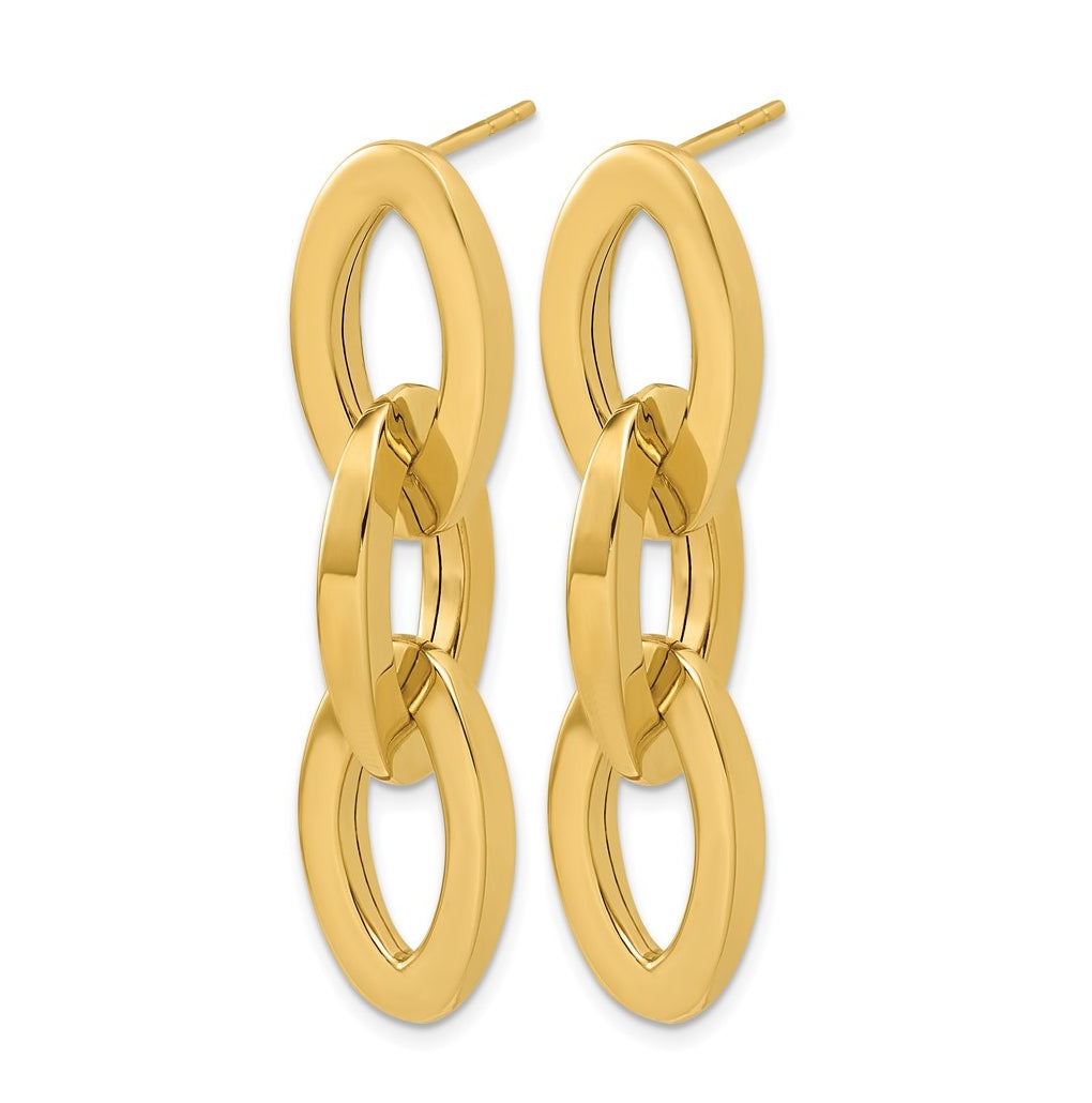 14k Yellow Gold Polished Fancy Link Dangle Post Earrings