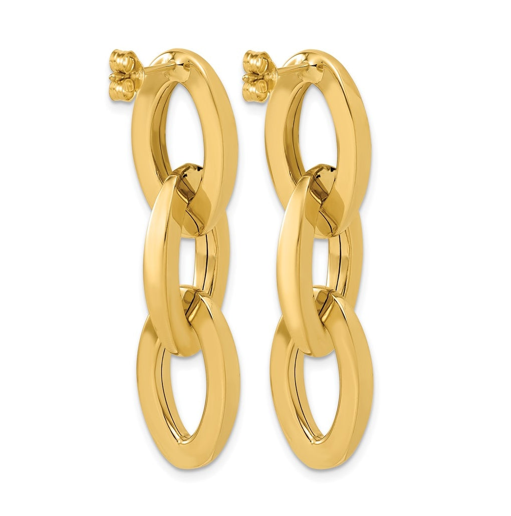 14k Yellow Gold Polished Fancy Link Dangle Post Earrings