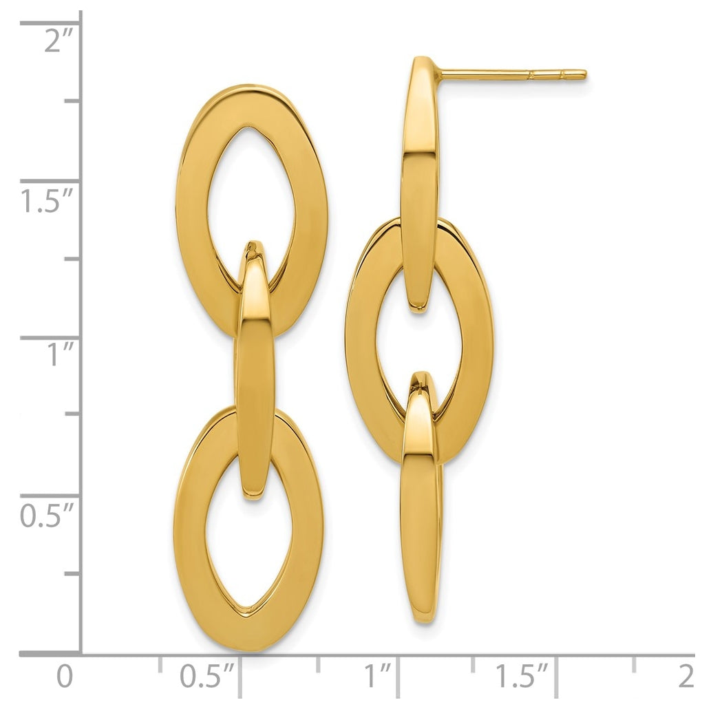 14k Yellow Gold Polished Fancy Link Dangle Post Earrings