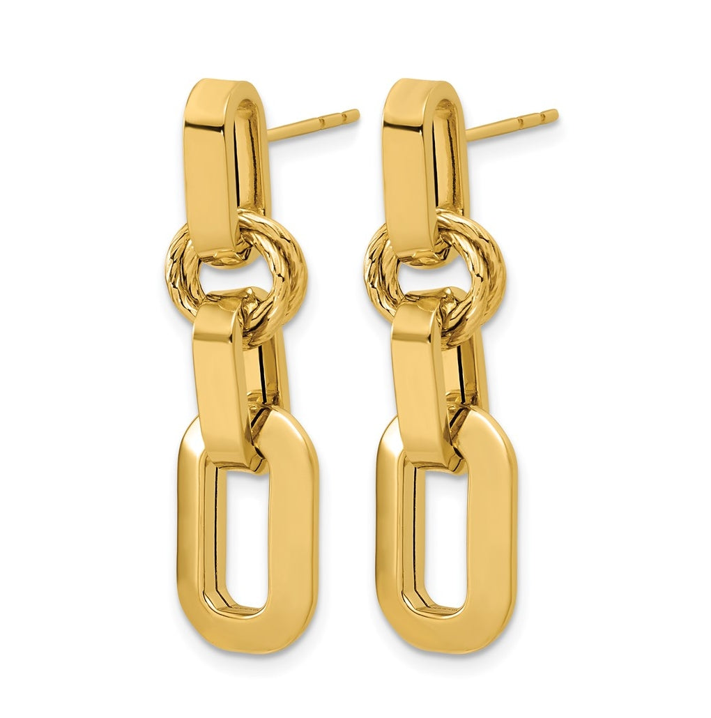 14k Yellow Gold Polished Fancy Link Dangle Post Earrings