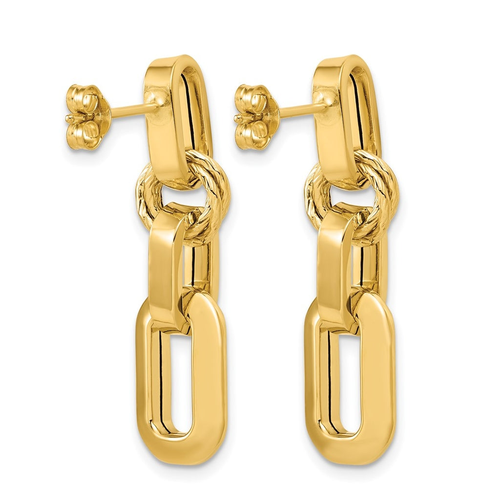 14k Yellow Gold Polished Fancy Link Dangle Post Earrings
