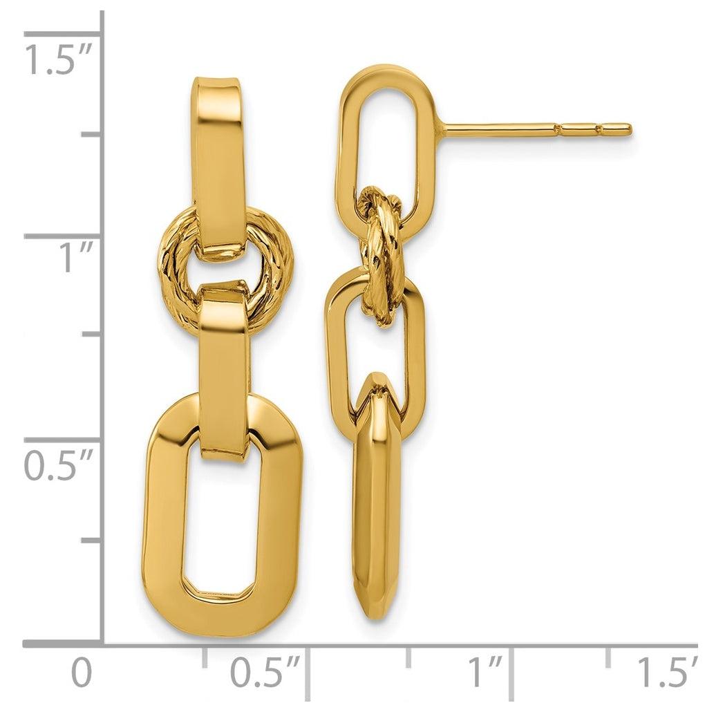 14k Yellow Gold Polished Fancy Link Dangle Post Earrings
