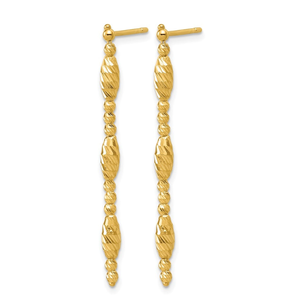 14k Yellow Gold Polished and Diamond-cut Beaded Fancy Dangle Post Earrings