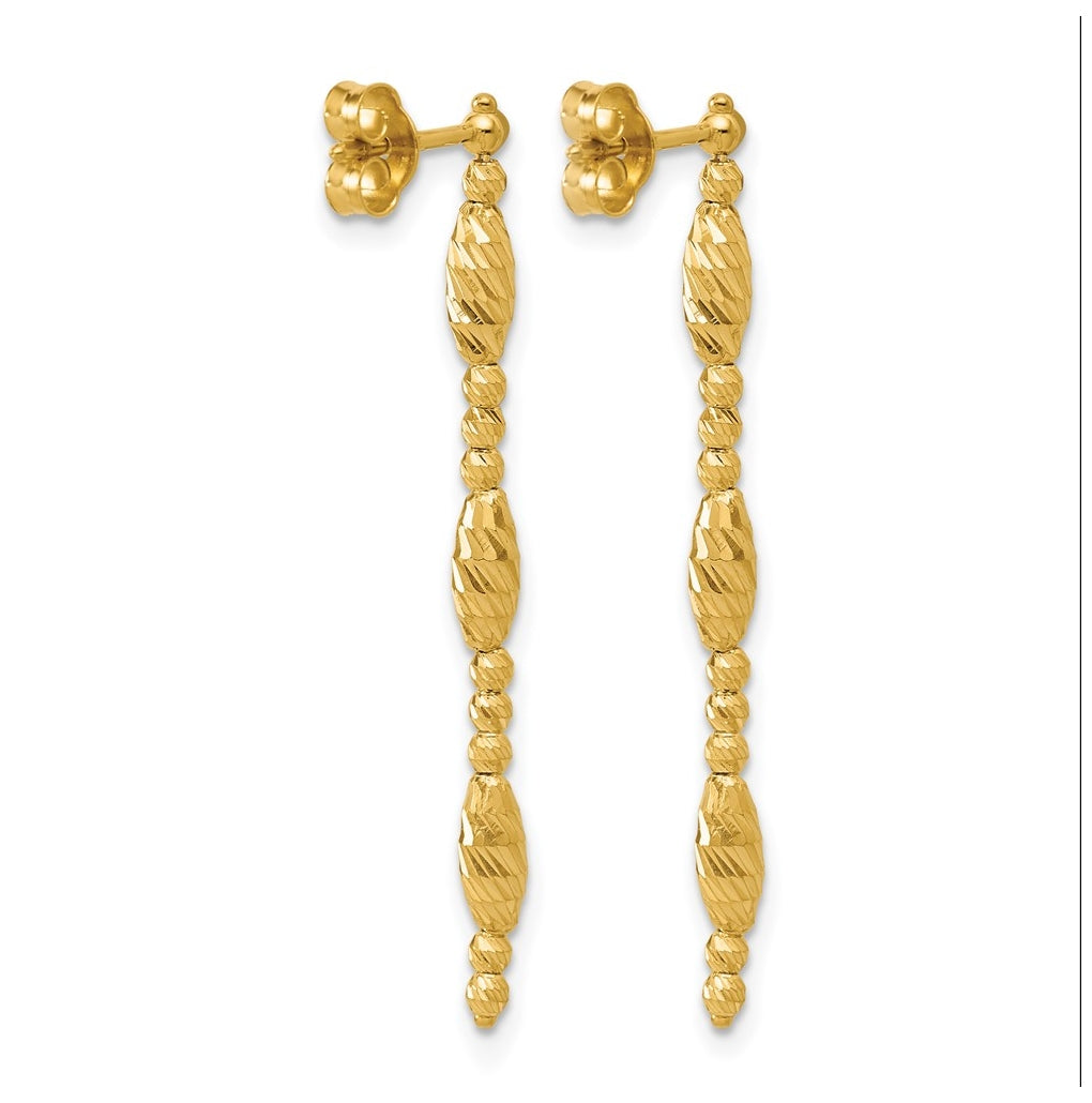 14k Yellow Gold Polished and Diamond-cut Beaded Fancy Dangle Post Earrings