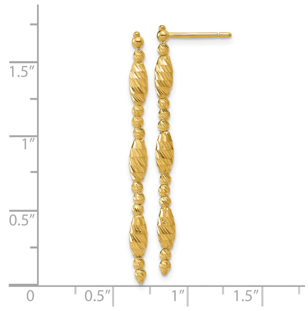 14k Yellow Gold Polished and Diamond-cut Beaded Fancy Dangle Post Earrings