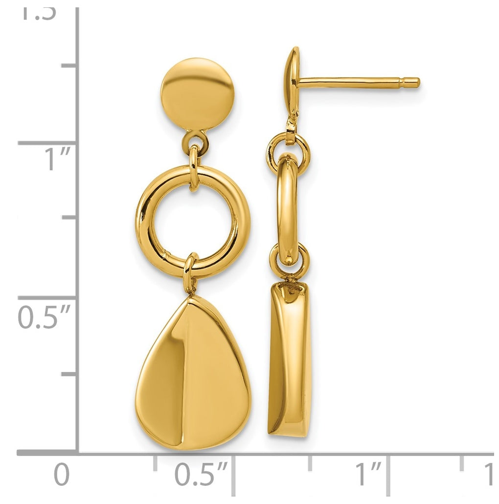 14k Yellow Gold Polished Geometric Fancy Dangle Post Earrings