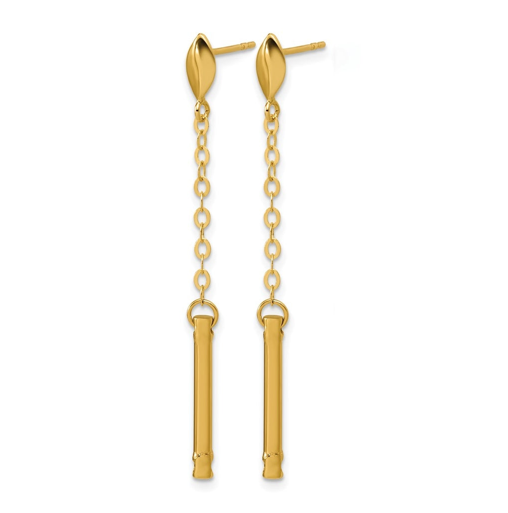 14k Yellow Gold Polished Bar Dangle Post Earrings