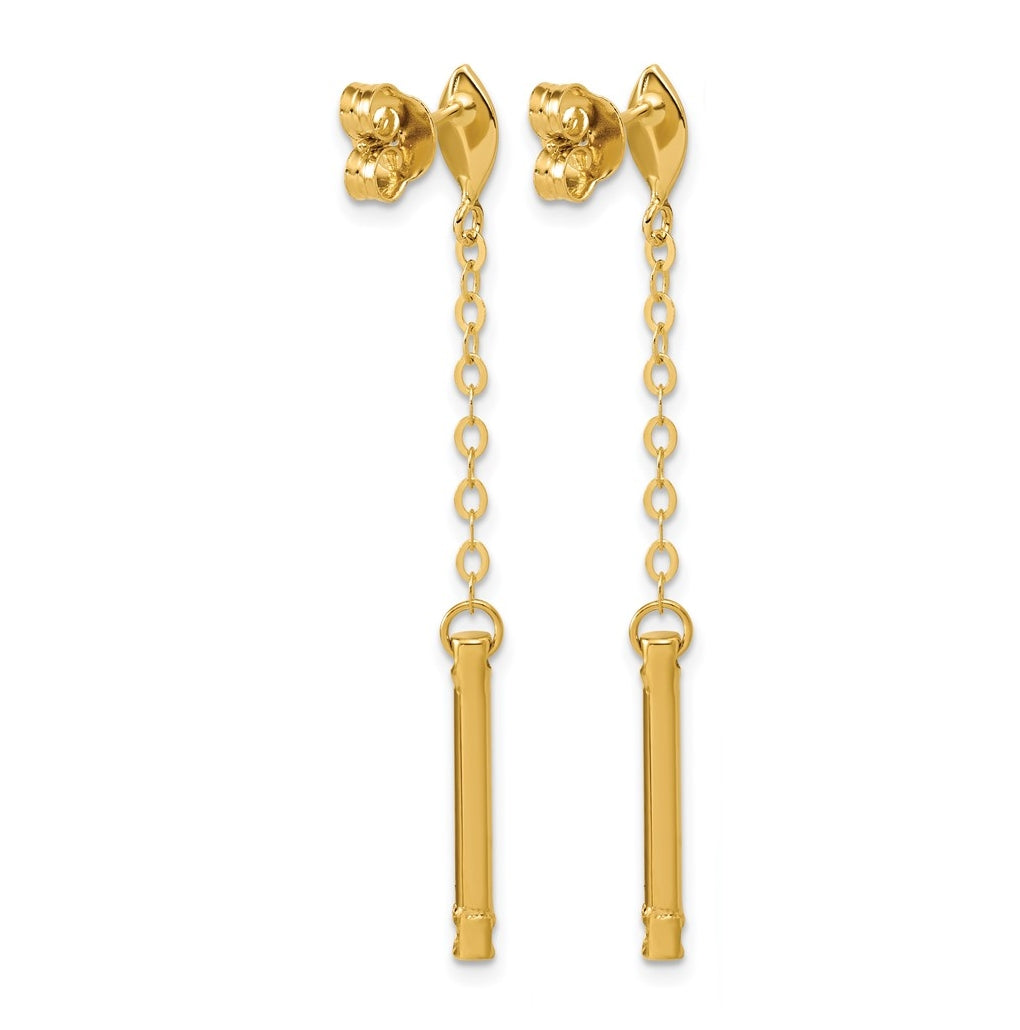 14k Yellow Gold Polished Bar Dangle Post Earrings