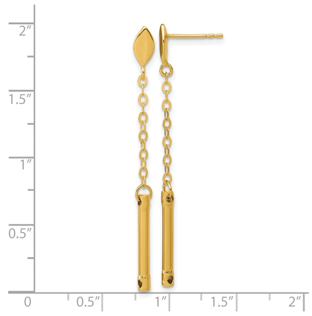 14k Yellow Gold Polished Bar Dangle Post Earrings