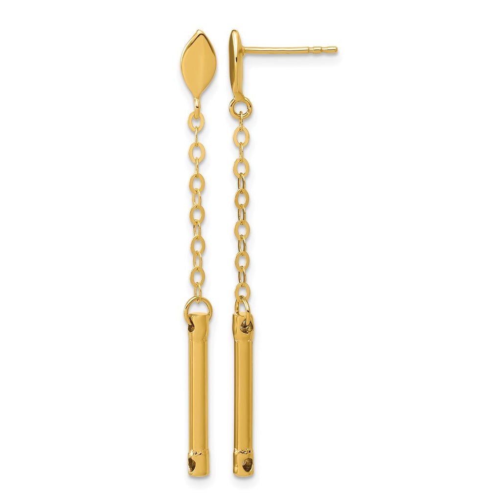14k Yellow Gold Polished Bar Dangle Post Earrings