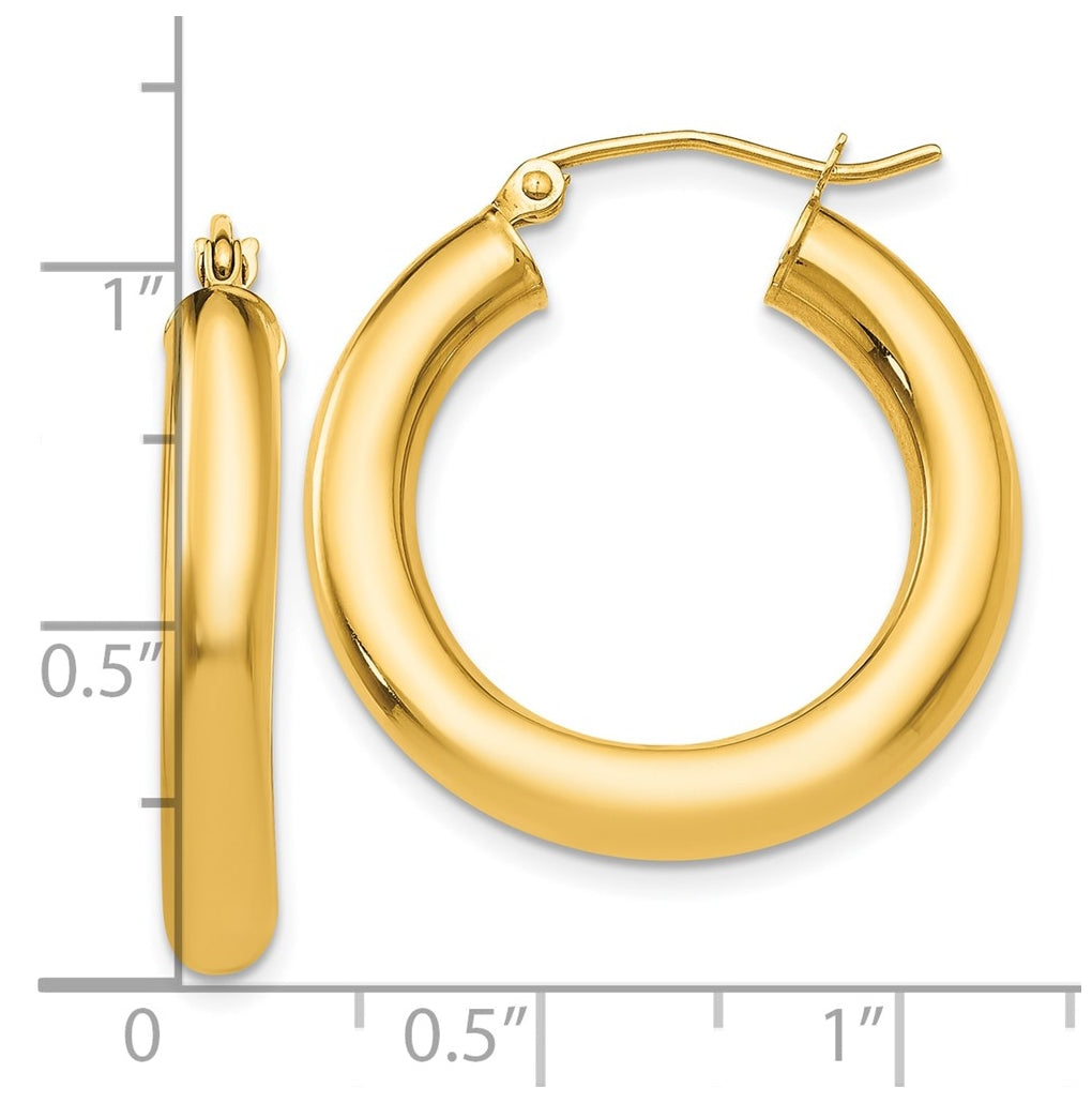 14k Yellow Gold Polished 5mm x 25mm Lightweight Hoop Earrings
