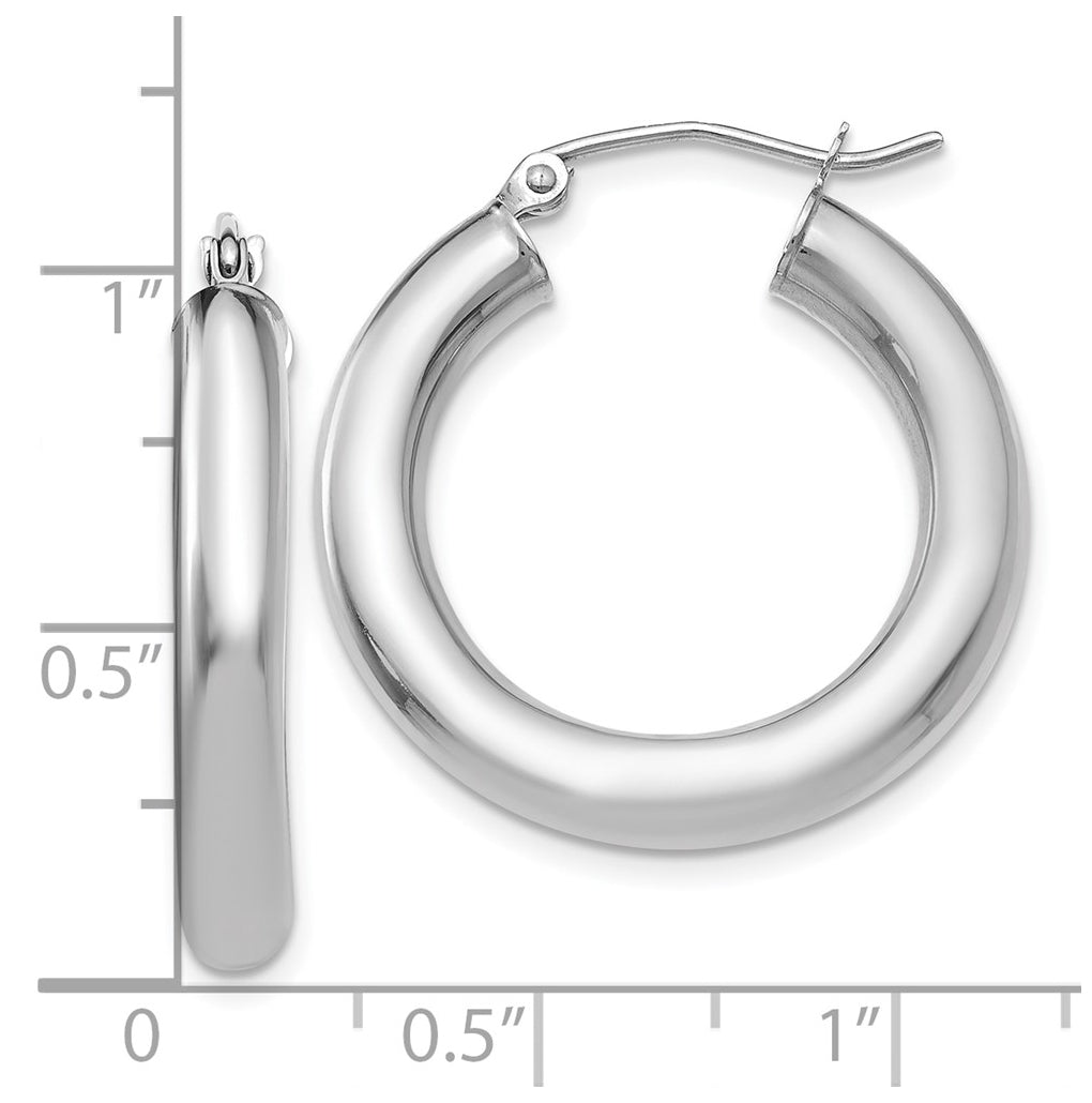 14k White Gold Polished 5mm x 25mm Lightweight Hoop Earrings