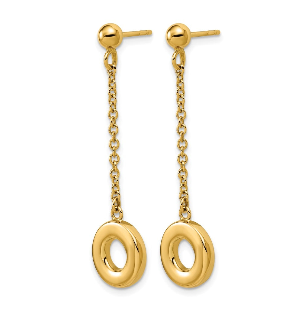 14k Yellow Gold Polished Circle Dangle Post Earrings