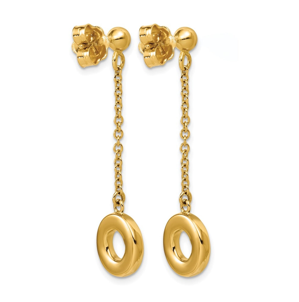 14k Yellow Gold Polished Circle Dangle Post Earrings