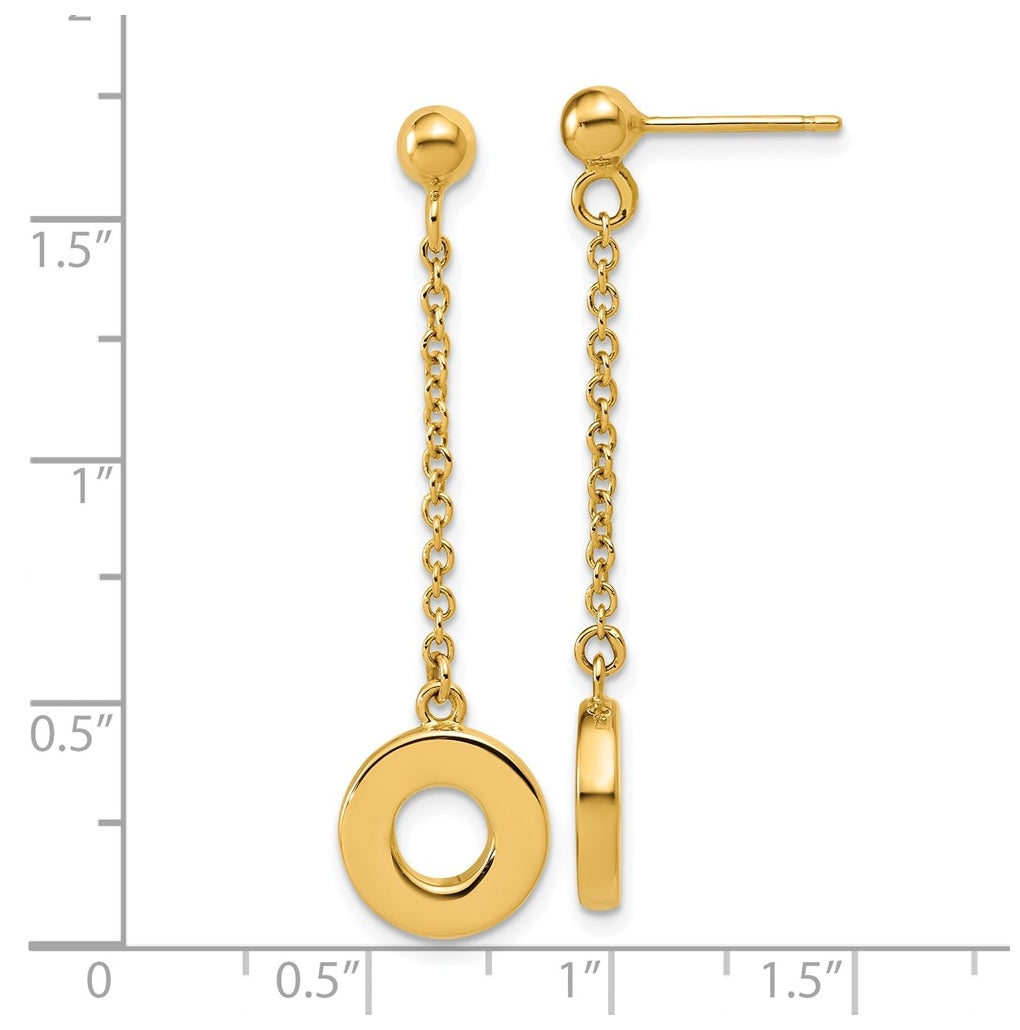 14k Yellow Gold Polished Circle Dangle Post Earrings