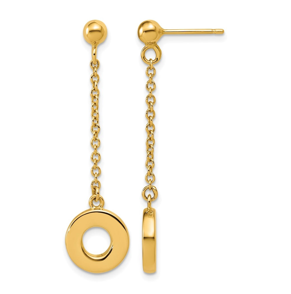 14k Yellow Gold Polished Circle Dangle Post Earrings