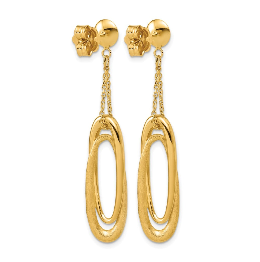 14k Yellow Gold Polished and Brushed Fancy Oval Dangle Post Earrings
