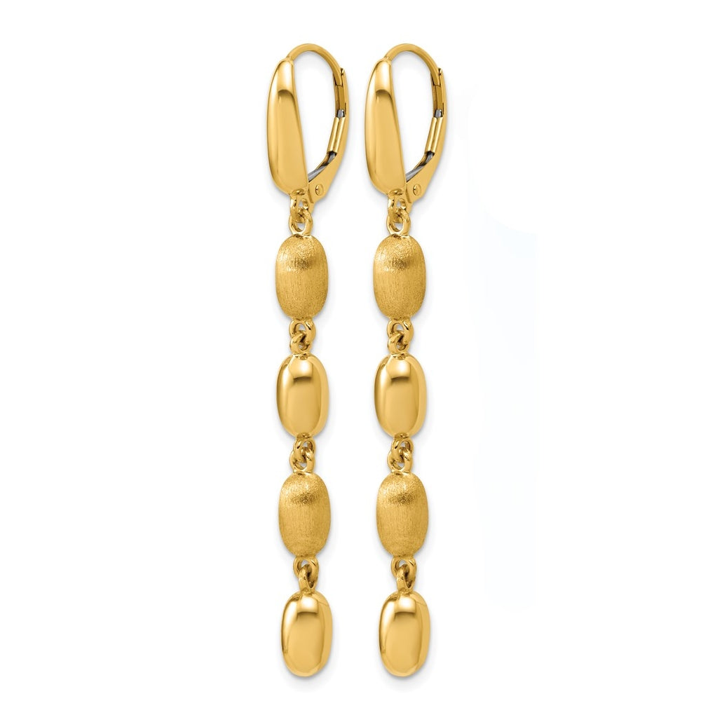 14k Yellow Gold Polished and Brushed Fancy Leverback Dangle Earrings