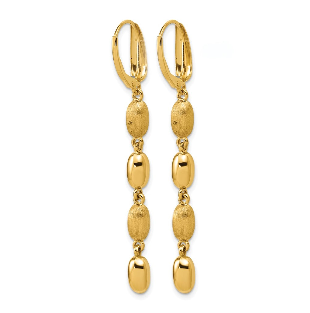 14k Yellow Gold Polished and Brushed Fancy Leverback Dangle Earrings