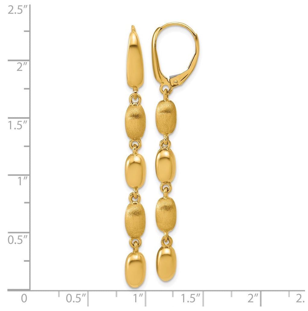 14k Yellow Gold Polished and Brushed Fancy Leverback Dangle Earrings